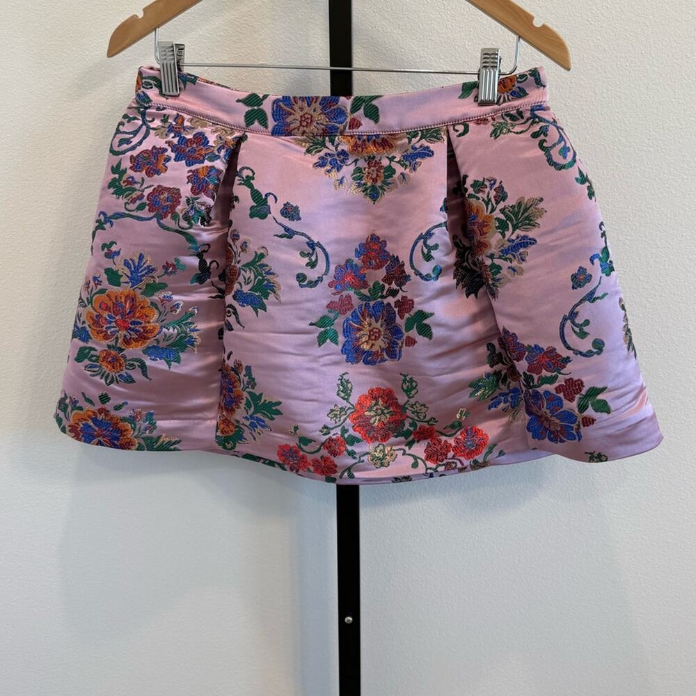 NWT Free People Pink Floral Jacquard Mini Skirt Sz8 Boho Festival Bachelorette